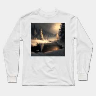 Landscape of winter snow at dusk time over clear lake and snow Long Sleeve T-Shirt